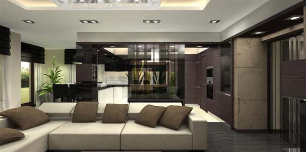 brun och vit inredning - modern vit soffa