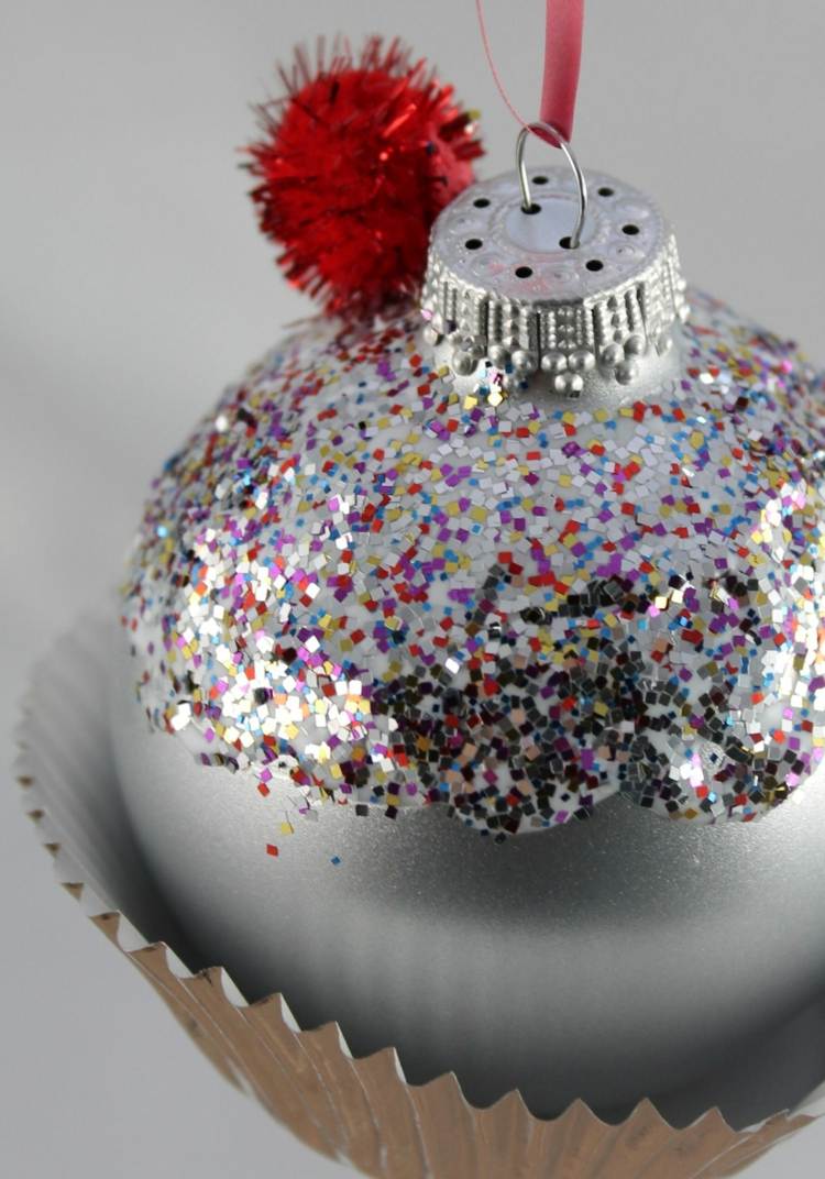 dekoration för julgran boll silver cupcake form glitter färgglada