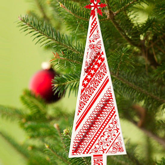 Mönstrat papper dekoration hantverk för julgran vit-röd