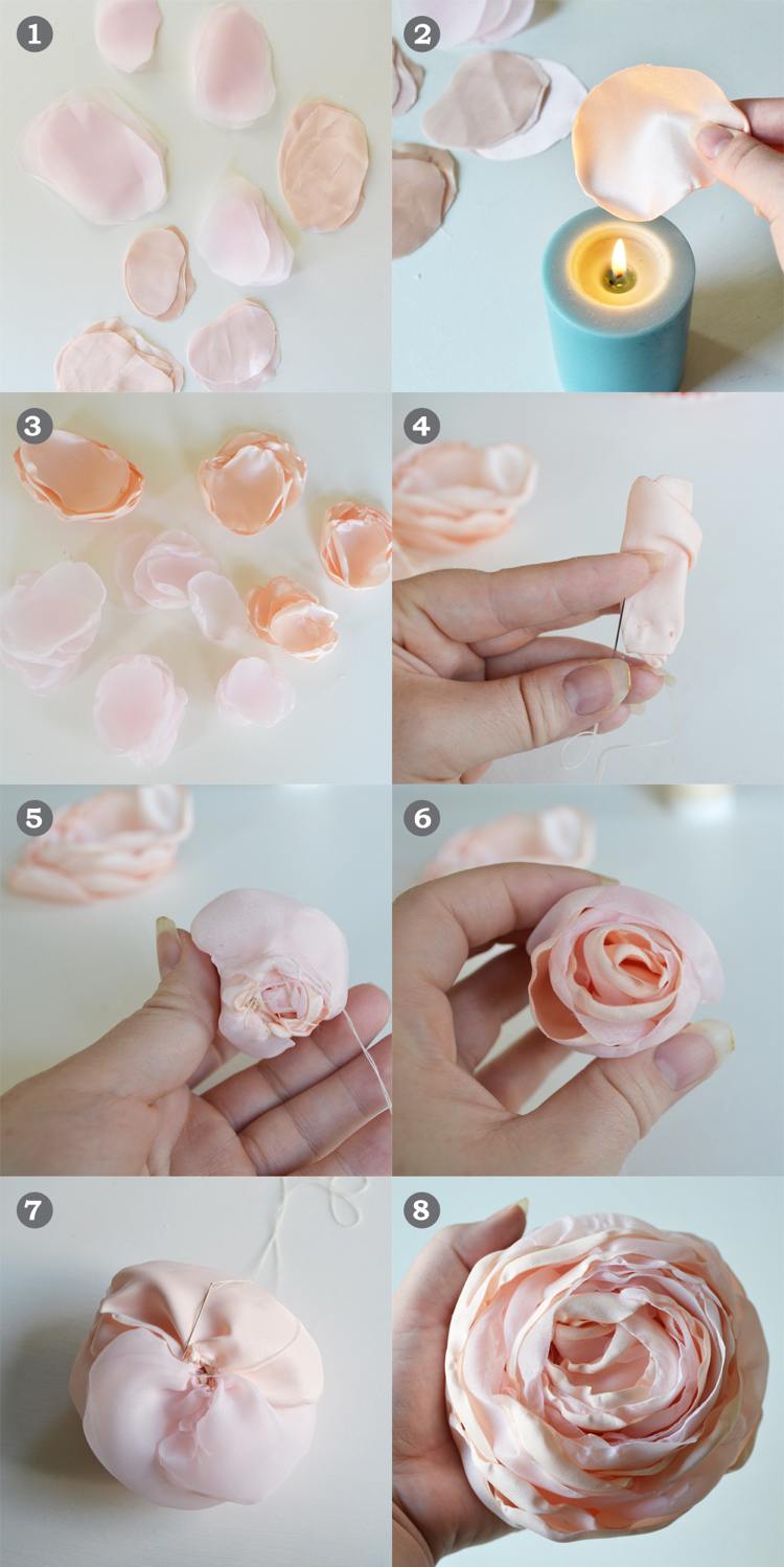Gör tygblommor själv rosor romantisk instruktion idé