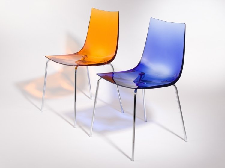 stol genomskinlig rund sits skal mörkblå orange starka färger