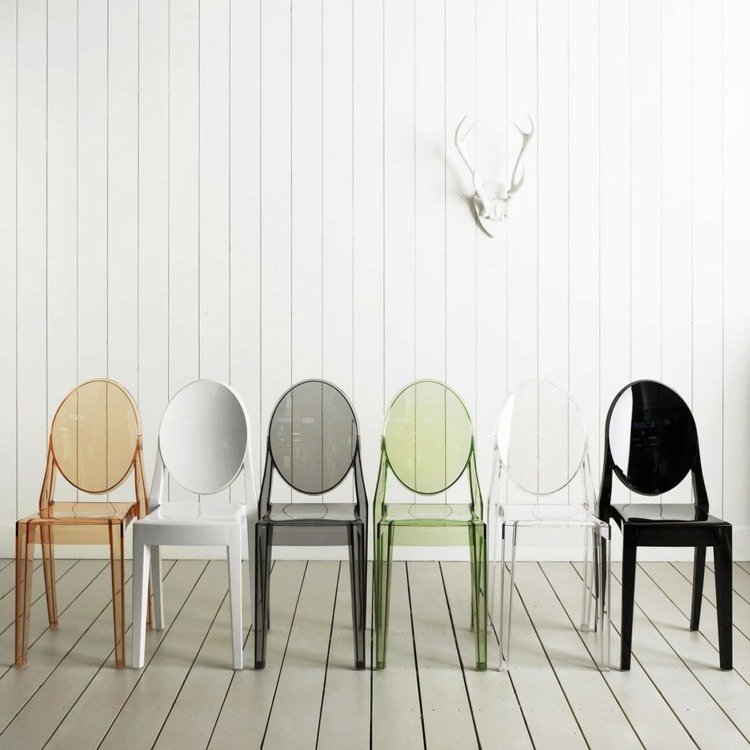 stol transparent grön orange grå design trägolvvägg