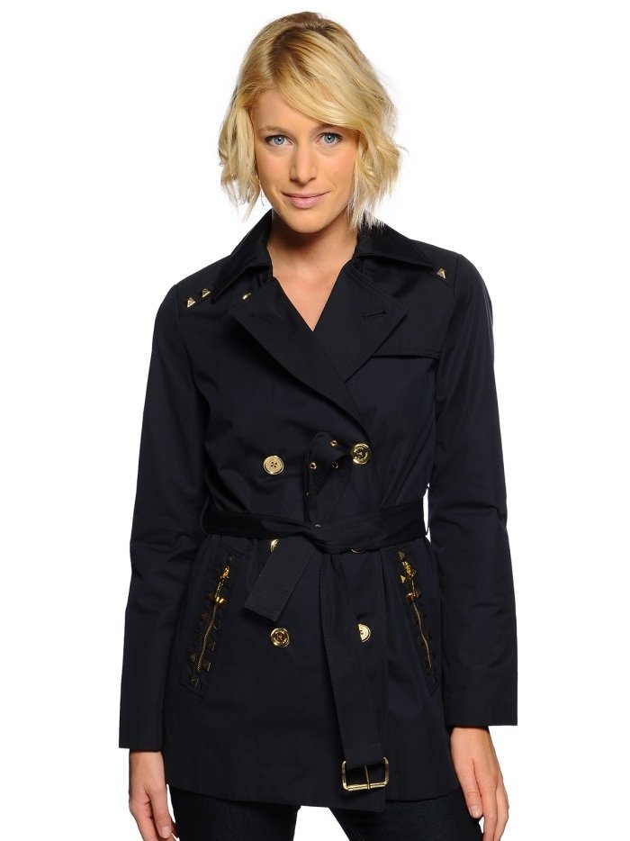 Michael-Kors-trench-coat-navy-bomull innehåll-nitar-löstagbart-bälte