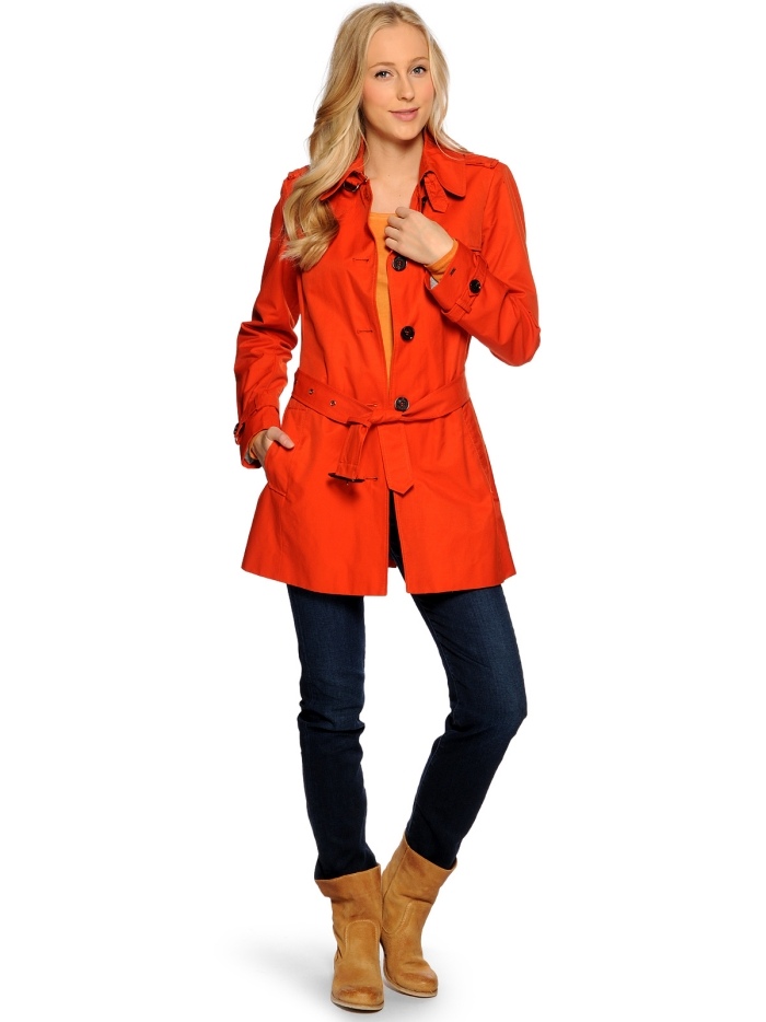 Tommy-Hilfiger-trench-coat-women-orange-turn-down collar-hook fäst-spärr-dekorativ