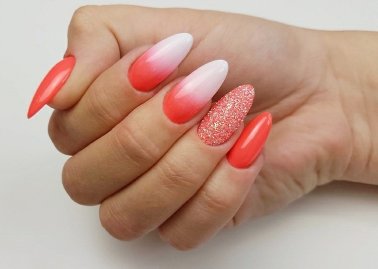 ombre naglar stilett persika vitt socker naglar effekt