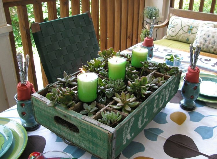 arrangemang succulenter låda trä rustika ljus bordsdekoration