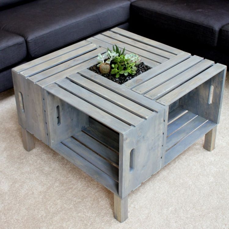 arrangemang succulenter soffbord DIY bygga trälådor bordsdekoration