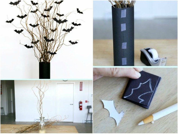 super sista minuten idéer halloween dekoration bat papper vas