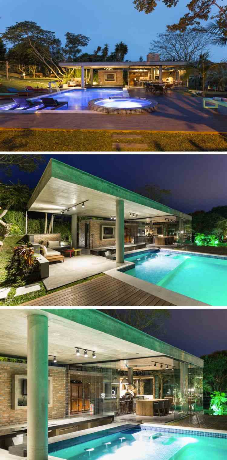 pool-i-trädgården-modern-design-växthus-pelare-arkitektur