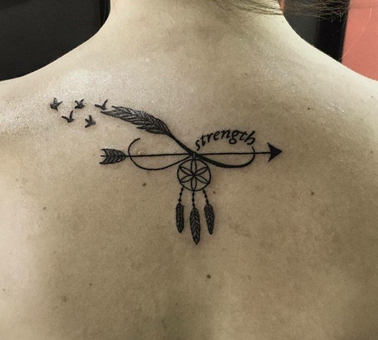 symbol-styrka-oändlighet-tecken-pil-drömfångare-fåglar-bokstäver