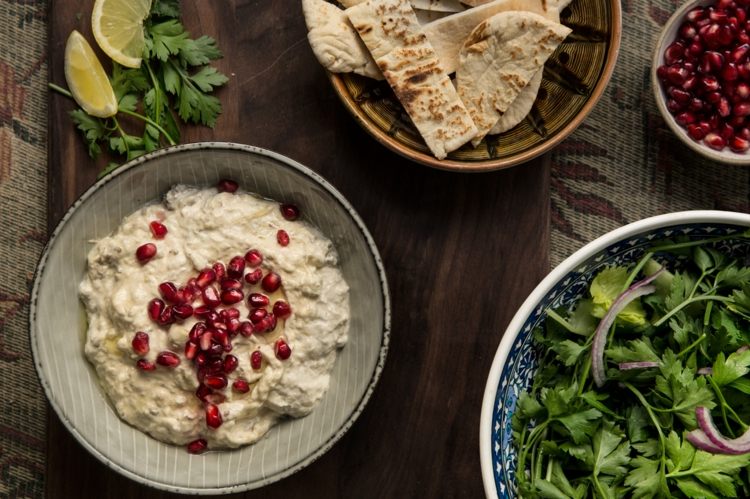 aubergine syriska köket traditionella granatäpple