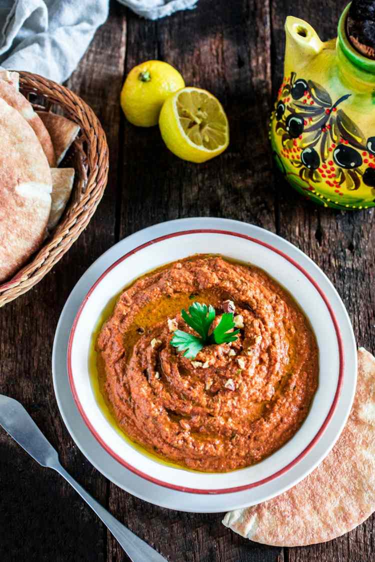 chili dip spread muhammara syrian