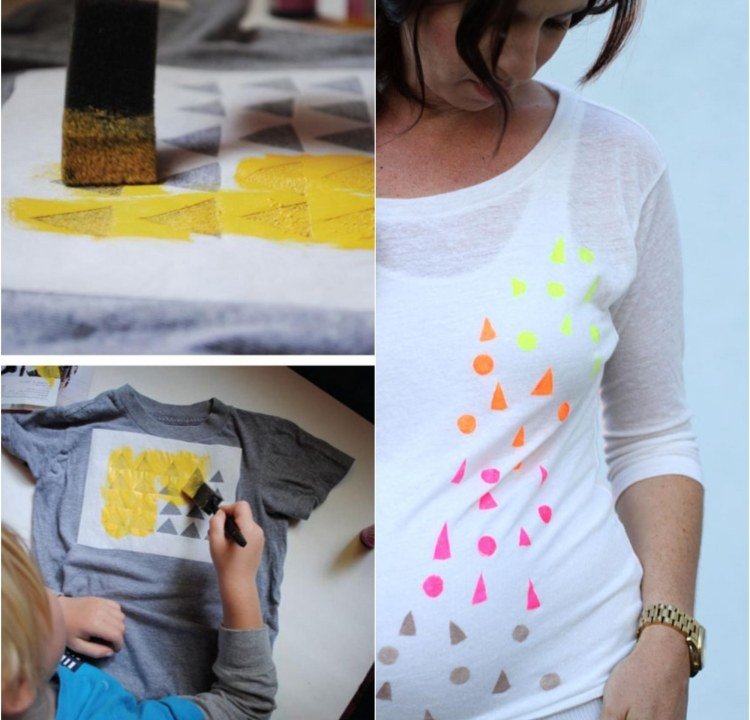 Måla T-shirten själv textilfärg-trianglar-neonfärger