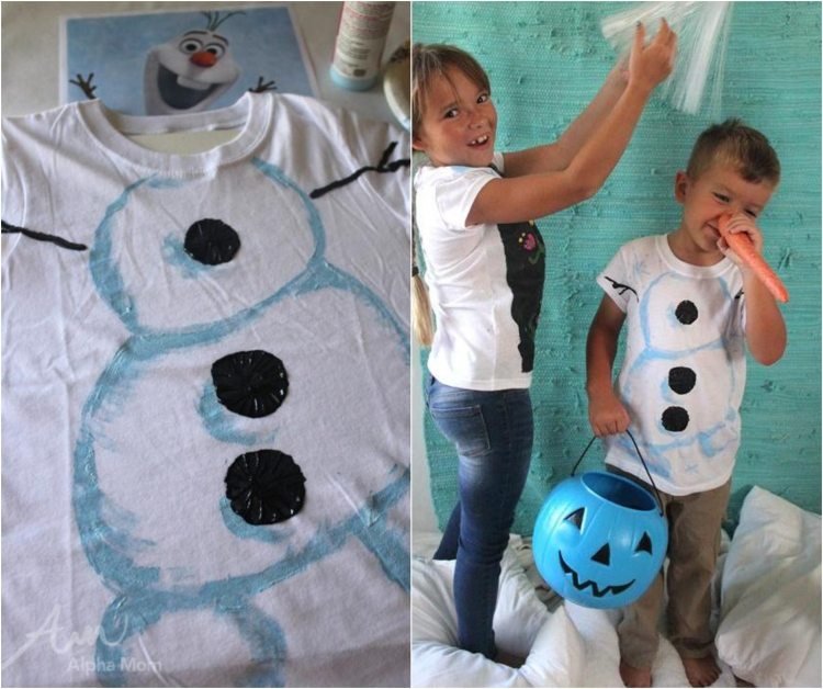 Måla t-shirten själv textilfärg-barns födelsedag-olaf-snögubbe