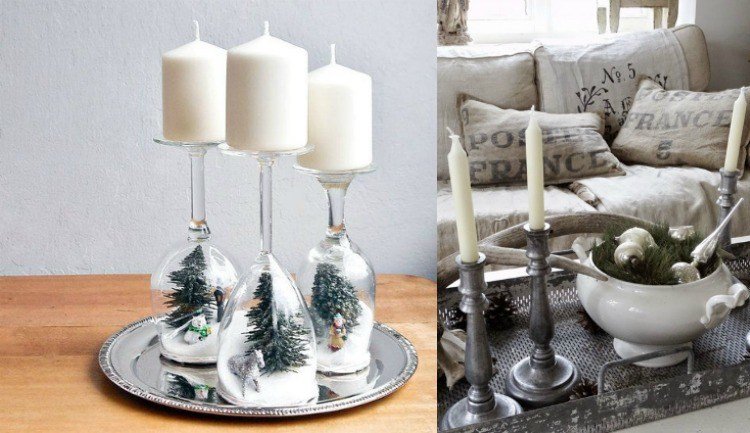 Bricka i silver-jul-dekoration-ljus-soppa tureen