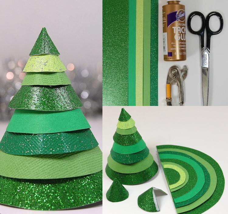 Gör julgranspapper, dekorera med rester av förpackningspapper och limma pysselidéer för barn i grundskolan
