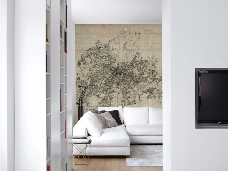 tapeter i vardagsrummet brera-abstrakt-bild-beige-bakgrund-vit-soffa-modern