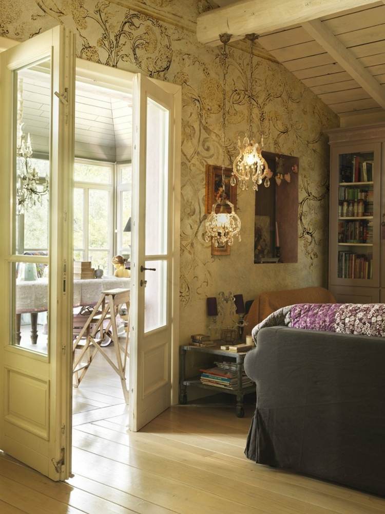 tapeter-vardagsrum-härlighet-romantisk-design-sluttande tak-medelhavs-vinter trädgård-parkett