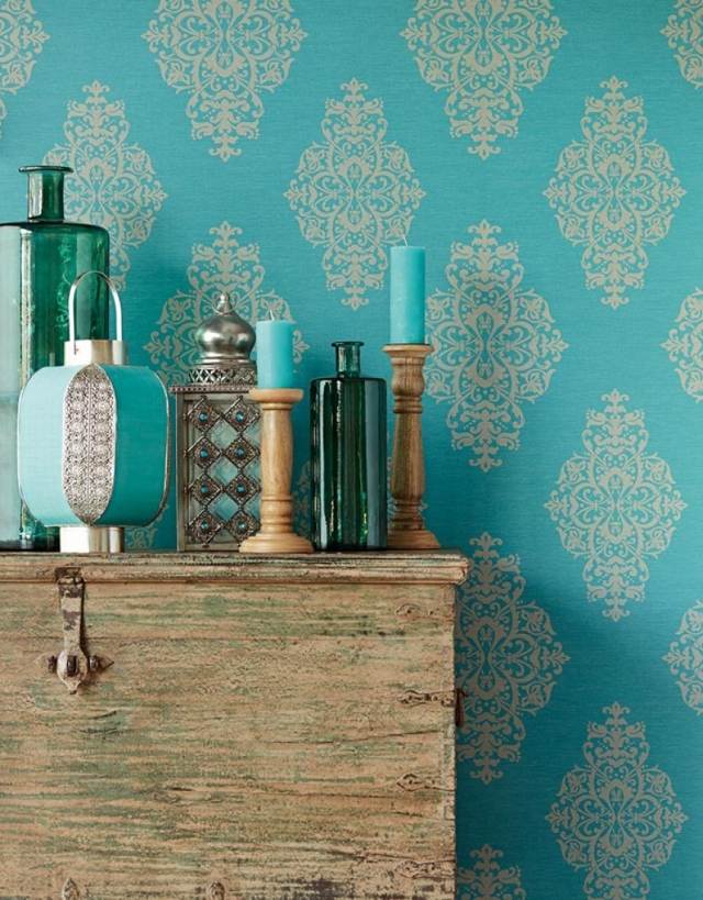 tapet-turkos-aramas-prydnader-tapet-design-trender-färg-design