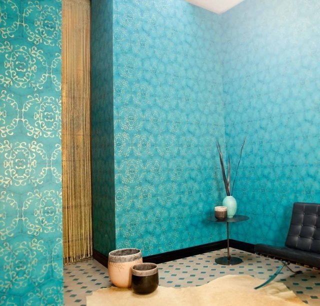 väggdesign-blank-mönster-modern-fiberduk-tapet-turkos-marduk