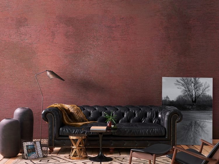 Tapeter till vardagsrummet röd fleece tvättbara kombinationer Chesterfield lädersoffa svart tecnografica
