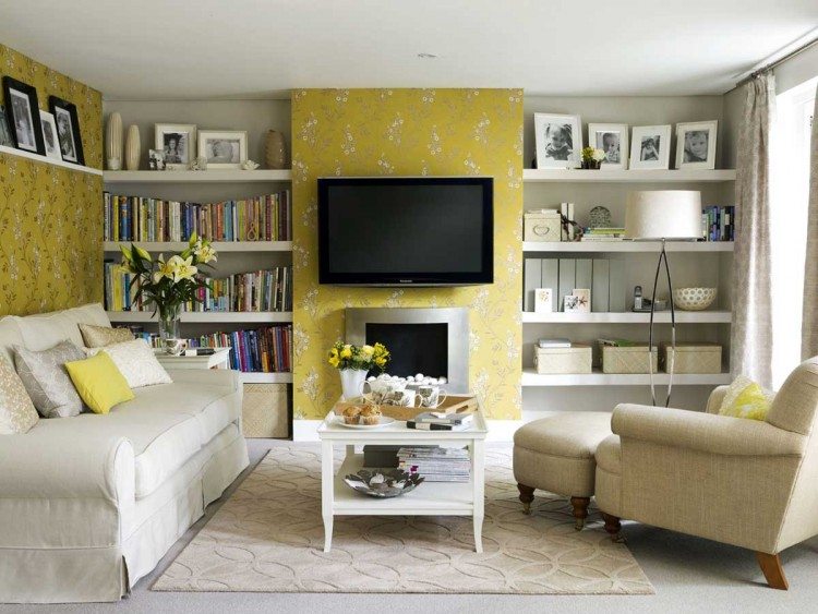 tapeter-vardagsrum-idéer-vägg-design-exempel-gul