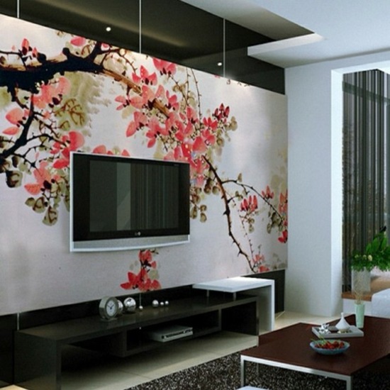Japansk stil-modern-vardagsrum-tapeter