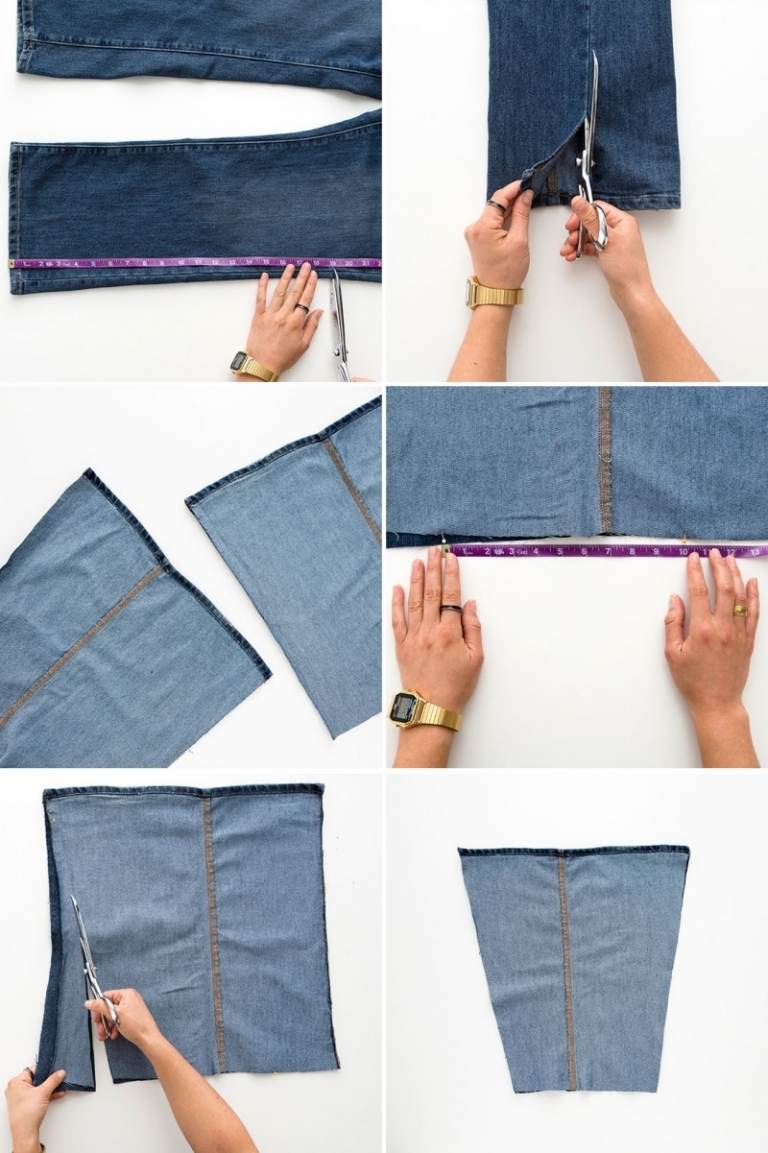 Väska av gamla jeans nära-instruktioner-klipp-byxben