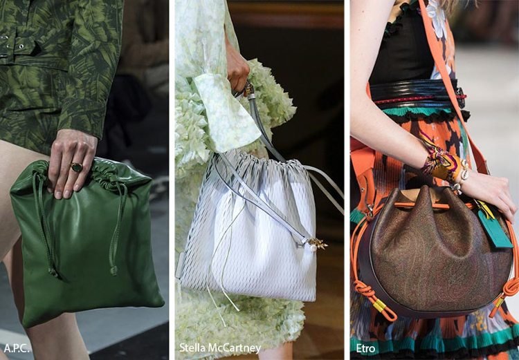 Väskor Trender 2019 Bucket Bags Snörning i lädergrön vit klänning