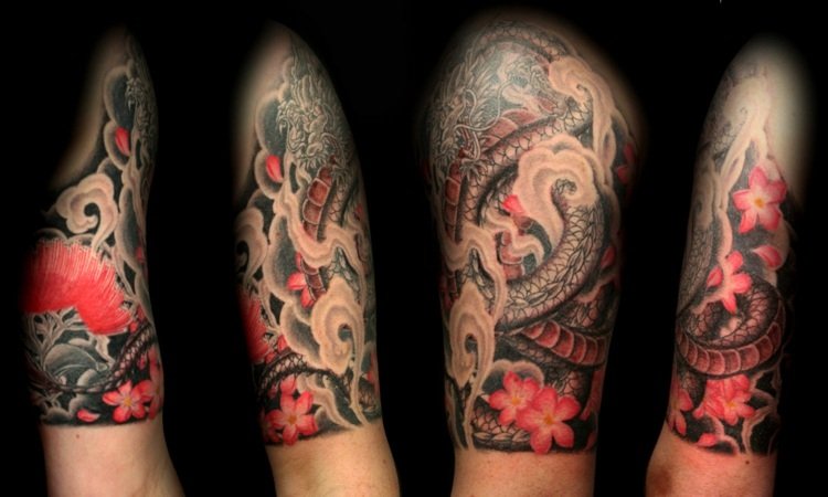 Tatuering-överarm-motiv-japanska-drakar-män