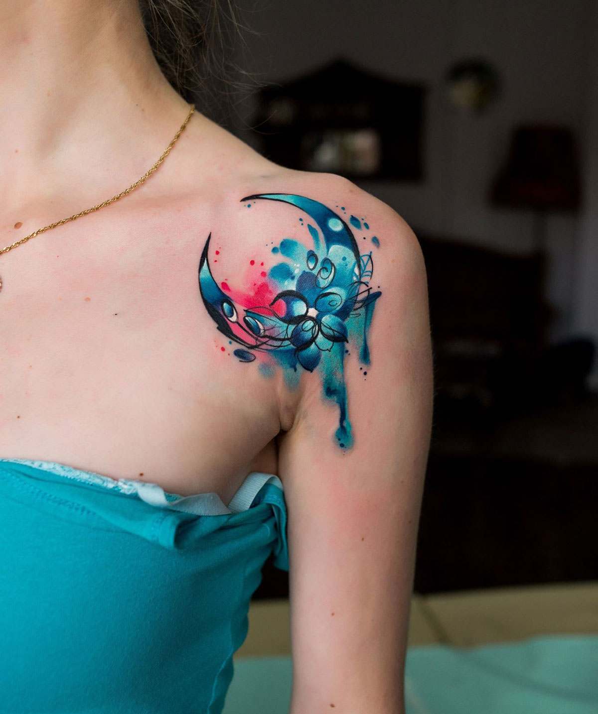 Moon Tattoo Design Betydelse Akvarell Tatuering Trender Kvinnor