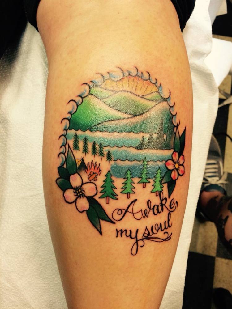 Arm tatuering idéer små tatuering berg skog tatuering ordstäv