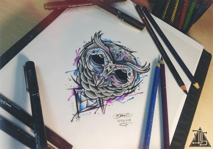 Tatuering-bilder-idéer-mall-uggla-ritning