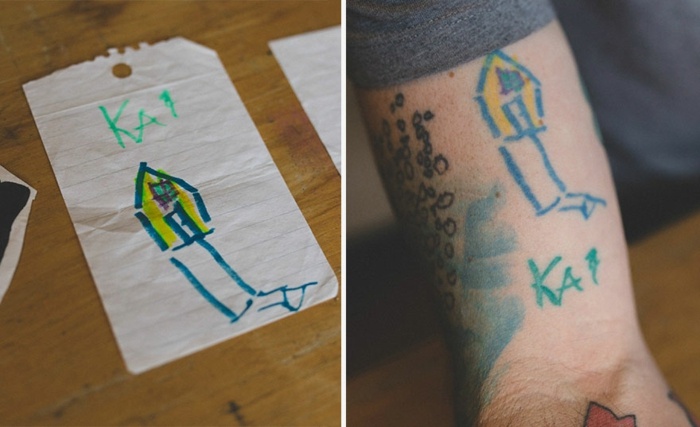 idé tatuering design barn ritning hus namn