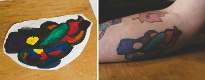 tatuering akvarell mall barn idé färgstark arm