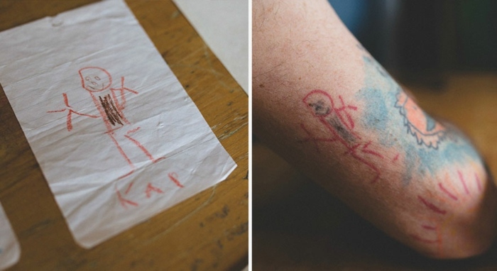 designidé tatuering färgrik stickfigur barn målar