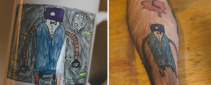 design tatuering robot barn målning far idé