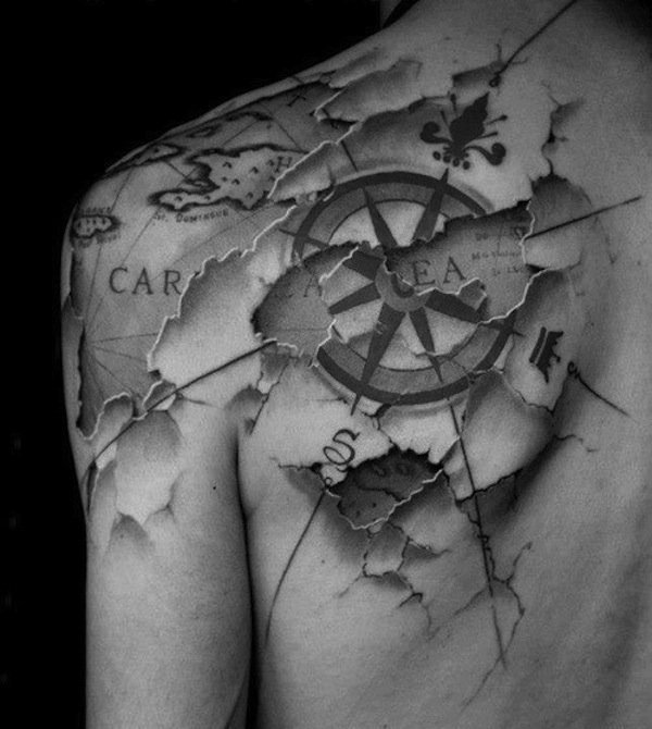 Tatueringsidéer kompass män världskarta