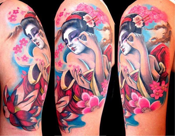 Tatuering-idéer-geisha-ansiktsfärgade-färgglada-motiv