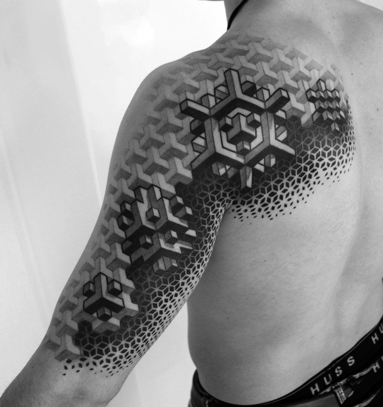 Tatueringstrender Geometriska former 3D Gråsvarta skuggor