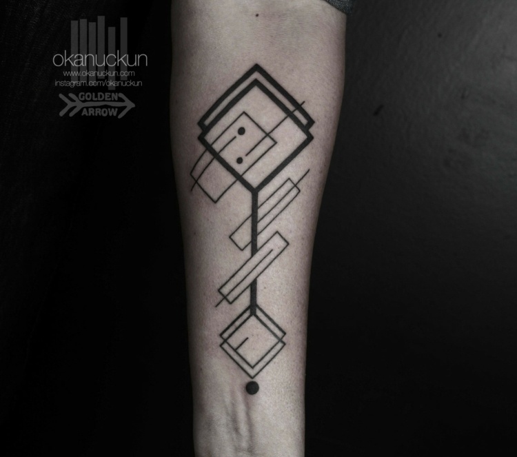 tatueringar surrealistisk design underarm abstrakta geometriska rutor rektanglar