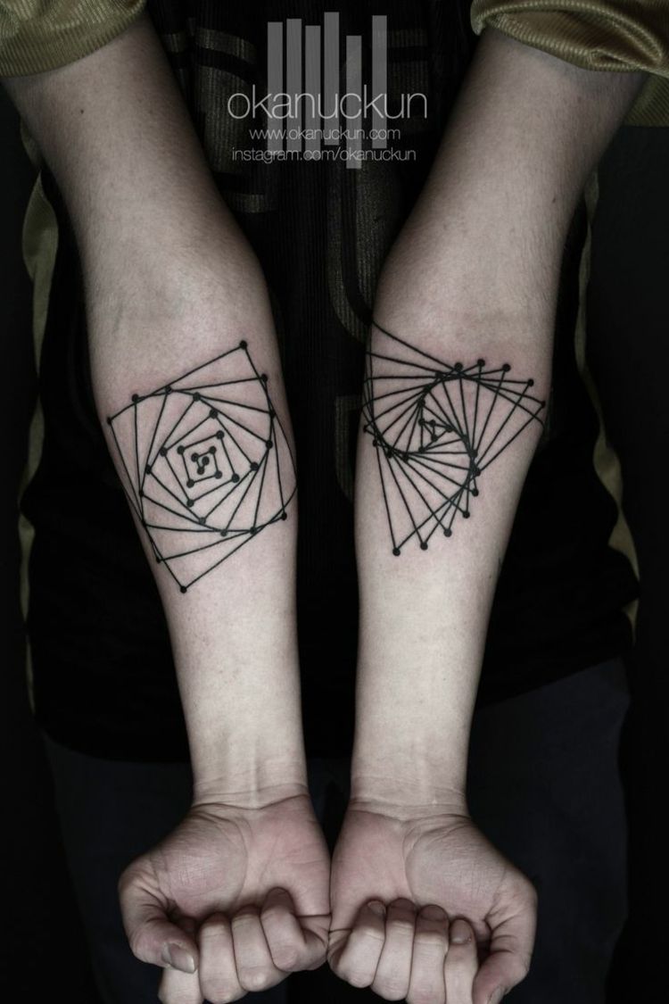 tatueringar surrealistisk design spiraler idé underarm linjer prickar