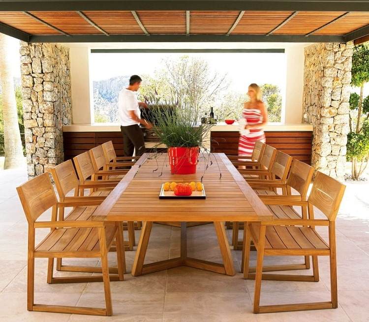 Trädgårdsmöbler i teak-sittgrupp-matplats-stort utdragbart trädgårdsbord