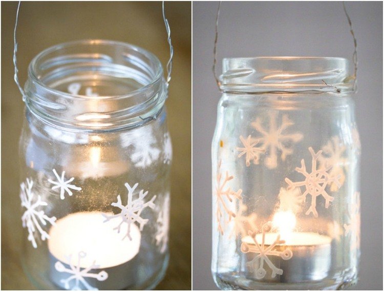 Värmeljus med barnglas snöflinga lykta