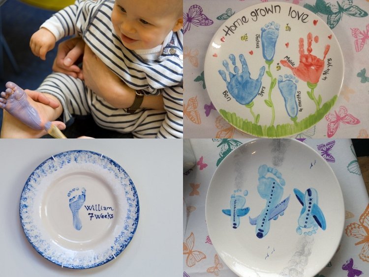 Plåtmålning babyhandavtryck och fotavtryck DIY -motiv
