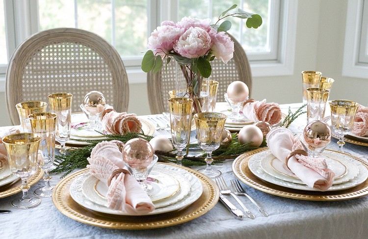 tallrik för juldekorera rosa toner elegant bordsdekoration