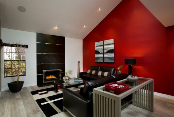 vardagsrum inredning vägg färg röd dekorativa accenter modern höst