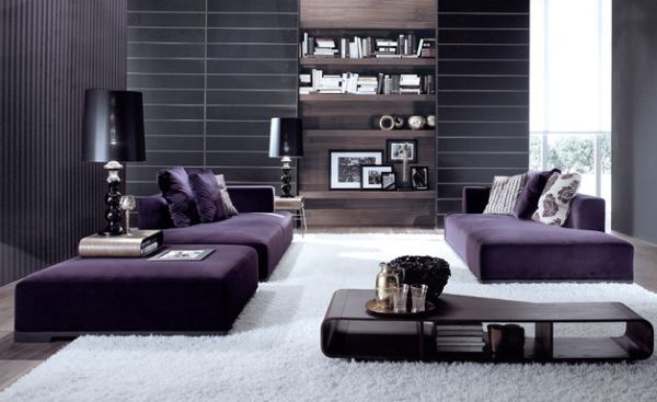vardagsrumsmöbler trendiga bekväma trendiga färger höst dekorativa element förslag lila mörkgrå inredning snygg