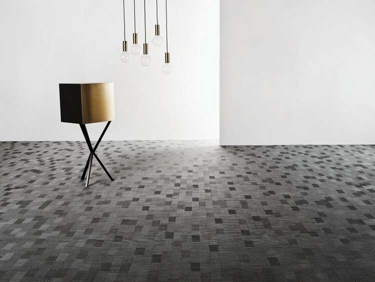 Matta-vinyl-tyg-fibrer-GRAPHIC-CHECKED-BOLON-kvadrat-mönster-grå