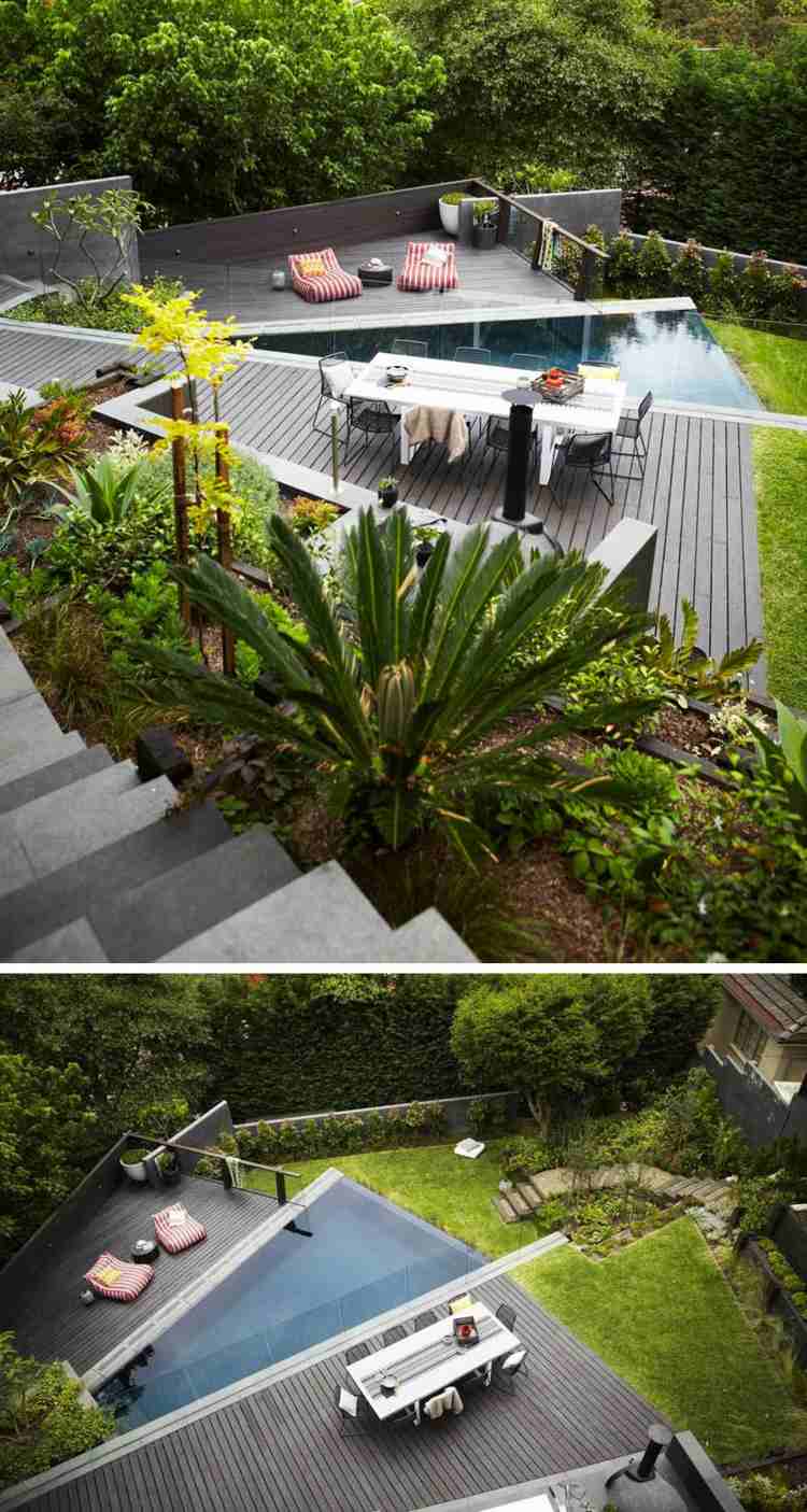 terrass-sluttning-exotiska-växter-pool-triangulär-matplats